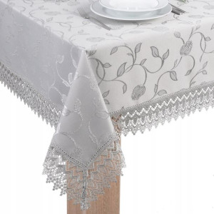 obrus z GIPIURĄ szary plamoodporny 260x140 tk.127