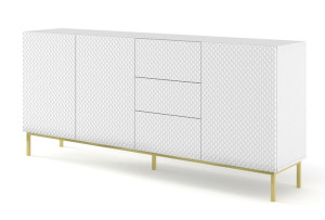 Komoda RAVENNA C 200 cm 3D3S biały mat / biały połysk DIAMENT z ramą