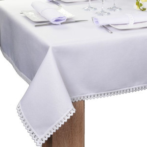 plamoodporny obrus z koronką MALAGA 240x140 biały