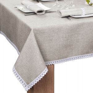plamoodporny obrus z koronką MALAGA 280x140 beż