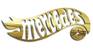 Wycinana naklejka MERCEDES a'la hot wheels złoty chrom