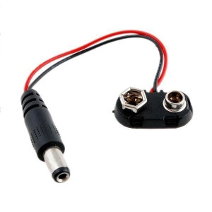 Przejście wtyk DC 2,1 x 5,5 mm na wtyk 6F22 bateria 9V R9