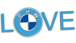 Wycinana naklejka LOVE BMW błękitna