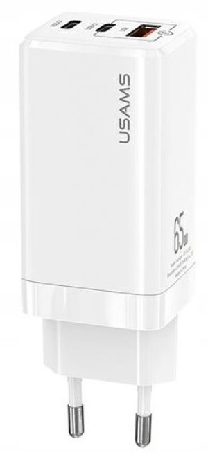 Ładowarka sieciowa USAMS 65W 2xUSB-C 1xUSB biała
