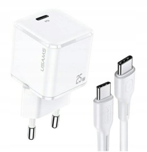 Ładowarka USAMS 25W 1xUSB-C + kabel USB-C biała