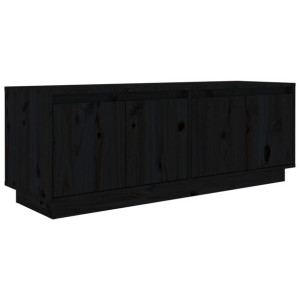 Szafka pod TV, czarna, 110x34x40 cm, lite drewno sosnowe