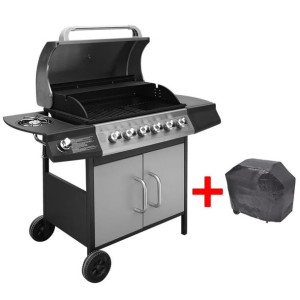 Grill gazowy ze strefą gotowania 6+1, kolor czarno-srebrny