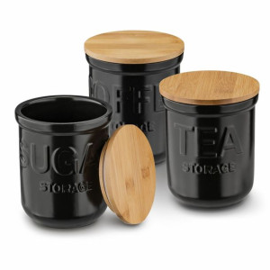 Komplet 3 pojemników Konighoffer Ceramic Kawa Herbata Cukier czarny mat