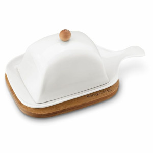 Maselniczka porcelanowa z bambusową podstawką Konighoffer Ceramic biała
