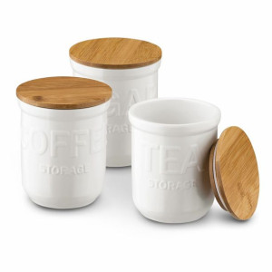 Komplet 3 pojemników Konighoffer Ceramic Kawa Herbata Cukier biały mat