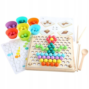 Układanka Bead Holder Drewniane Kolorowe Kulki