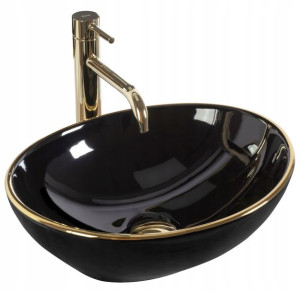 Umywalka Nablatowa SOFIA BLACK Gold Edge - REA