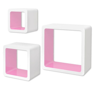 3 biało różowe półki ozdobne MDF Cube
