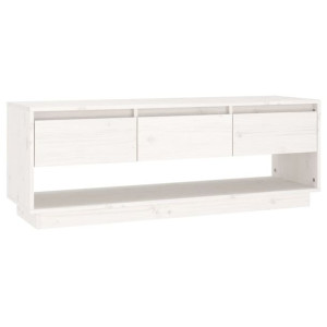 Szafka pod TV, biała, 110,5x34x40 cm, lite drewno sosnowe