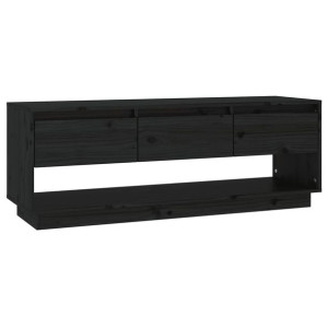 Szafka pod TV, czarna, 110,5x34x40 cm, lite drewno sosnowe