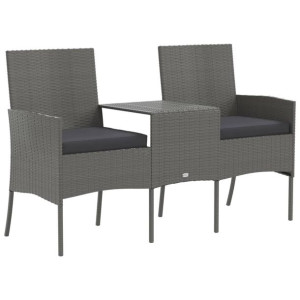 2-osobowa sofa ogrodowa ze stolikiem, polirattan, antracytowa