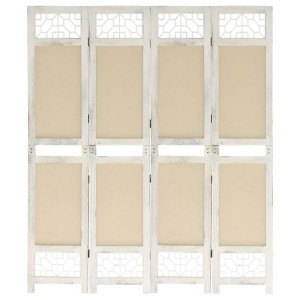 338559 4-Panel Room Divider Cream 140x165 cm Fabric