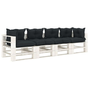 Ogrodowa sofa 4-osobowa z palet, antracytowe poduszki, drewno