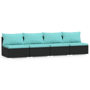 4-osobowa sofa ogrodowa z poduszkami, czarna, polirattan