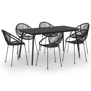 7-cz. zestaw mebli ogrodowych, rattan PVC, czarny