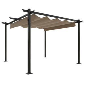 Altana ogrodowa ze zwijanym dachem, 3x3 m, kolor taupe