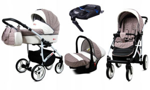 Wózek 4w1 dziecięcy BabyLux WhiteLux + baza Isofix