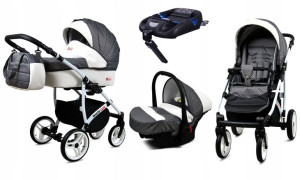 Wózek 4w1 dziecięcy BabyLux WhiteLux + baza Isofix