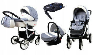 Wózek 4w1 dziecięcy BabyLux WhiteLux + baza Isofix