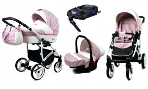 Wózek 4w1 dziecięcy BabyLux WhiteLux + baza Isofix