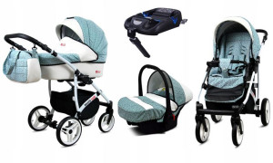 Wózek 4w1 dziecięcy BabyLux WhiteLux + baza Isofix