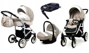 Wózek 4w1 dziecięcy BabyLux WhiteLux + baza Isofix