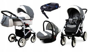 Wózek 4w1 dziecięcy BabyLux WhiteLux + baza Isofix