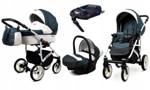 Wózek 4w1 dziecięcy BabyLux WhiteLux + baza Isofix