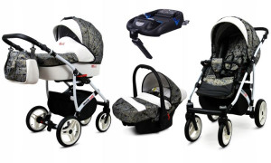 Wózek 4w1 dziecięcy BabyLux WhiteLux + baza Isofix