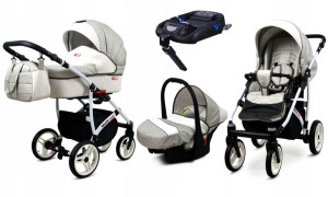 Wózek 4w1 dziecięcy BabyLux WhiteLux + baza Isofix