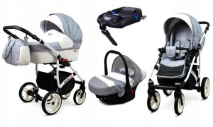 Wózek 4w1 dziecięcy BabyLux WhiteLux + baza Isofix