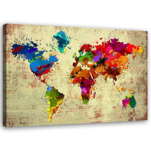OBRAZ NA PŁÓTNIE Kolorowa Mapa Świata Retro 90x60