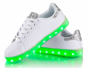 Białe buty LED srebrny brokat różne tryby ROZ 36