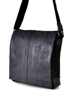 G3-66 Czarna Duża Stylowa Torba Męska Na Ramię Listosnoszka Vintage Canvas