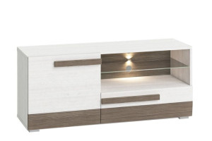 Szafka RTV 128x55x42 cm SARPA biały/brązowy Konsimo