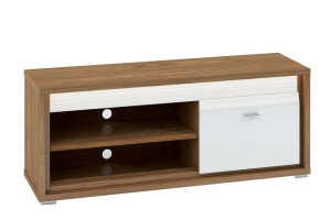 Szafka RTV 138x55x41 cm SULA biały/orzech naturalny Konsimo