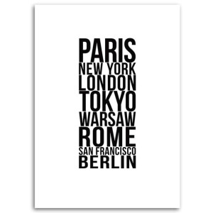 OBRAZ MŁODZIEŻOWY Napis Paryż Londyn Tokio 60x90