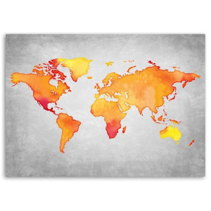 OBRAZ DO BIURA Mapa Świata Pomarańczowy 90x60