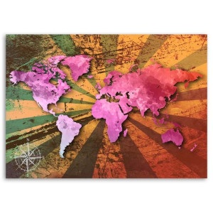 OBRAZ DO BIURA Różowa Mapa Świata Retro 100x70