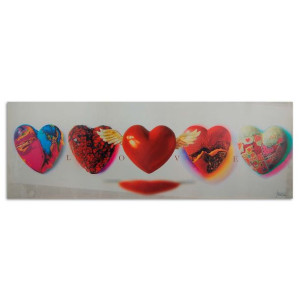 OBRAZ PANORAMA Serce Napis Love Czerwony 120x40