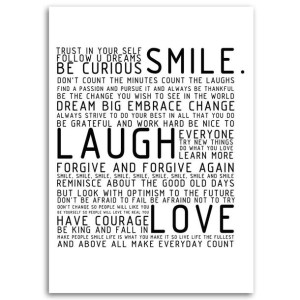 OBRAZ NA PŁÓTNIE Napis Smile laugh love 70x100