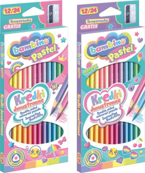 Kredki dwustronne 12 sztuk 24 kolory 18cm pastelowe Majewski