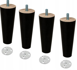 Nogi Nóżki Drewniane Czarny Mat H-105 + Blachy B9