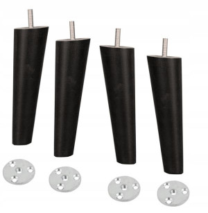 Nogi Drewniane Skośne Czarny Mat H-150 + Blachy B3