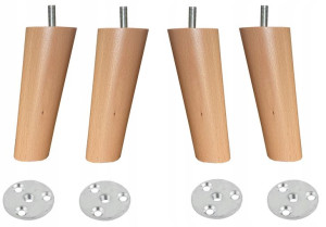Nogi Nóżki Drewniane Skośne Buk H120 + Blachy C2